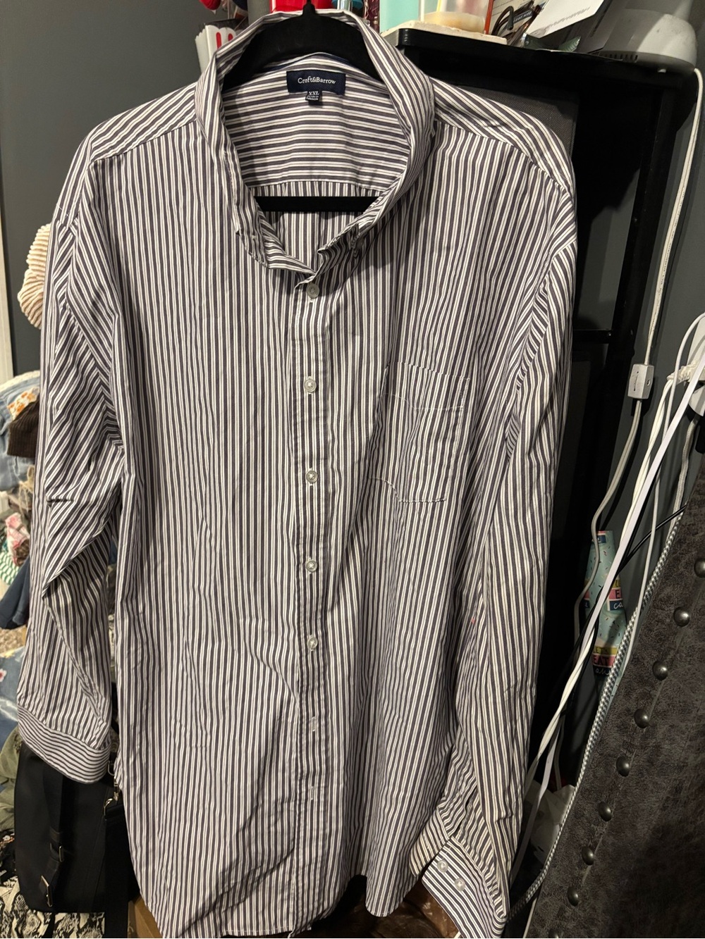 croft & barrow Navy and White Vertical Stripe Dress Shirt